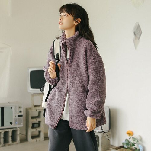 New Korean fleece and thick zipper long sleeve lamb coat