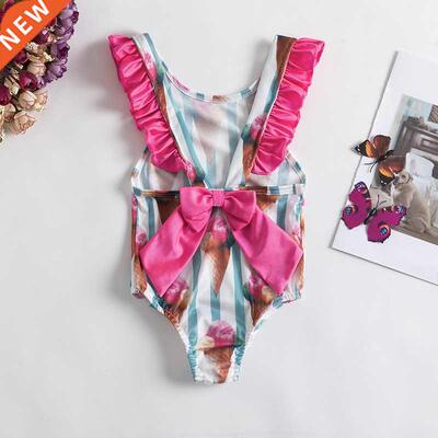 Toddler Girls Swimsuit For Kids 1-4 Year Striped Swimwear Sw