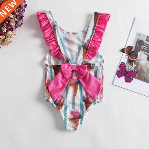 Toddler Girls Swimsuit For Kids 1-4 Year Striped Swimwear Sw