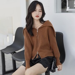 To zipper cape large lapel sweater cardigan women