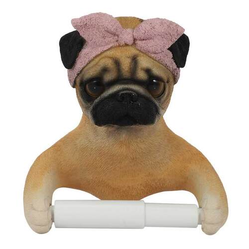 Decorative Resin Pug Dog Tissue Box Roll Holder Durable Bath