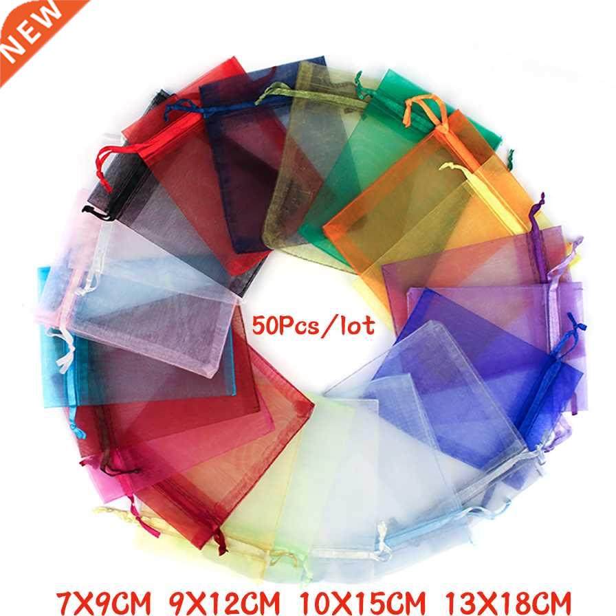 50Pcs 21 Color 7X9 9X12 10X15 1X18cm Organza Bags Gift Bag