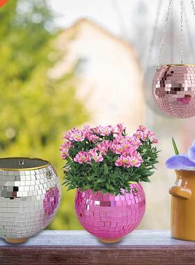 Retro Disco Ball Hanging Planter Basket Garden Flower Pot Ro