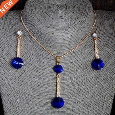Gold Color Pendants & Necklace Stud Earrings Blue Natura