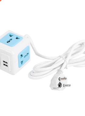 EU Plug Socket 4 Outlet 2 USB Charging Port Home Multifuncti