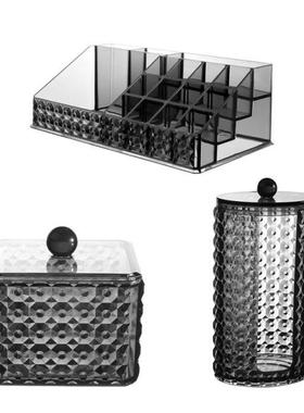 Transparent Black Cosmetic Storage Box Cotton Swab Pads Hold