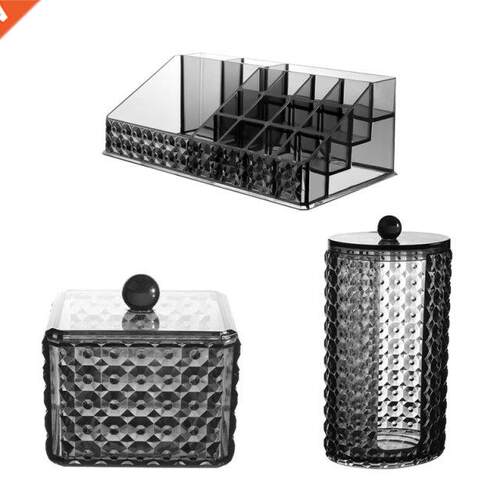Transparent Black Cosmetic Storage Box Cotton Swab Pads Hold