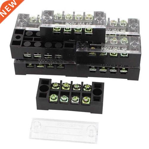 10x Dual Row 4 Position Screw Terminal Block Strip 600V 15A