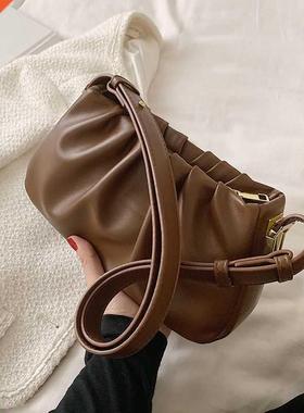 Retro PU Leather Small Armpit Shoulder Bags with Pleats for