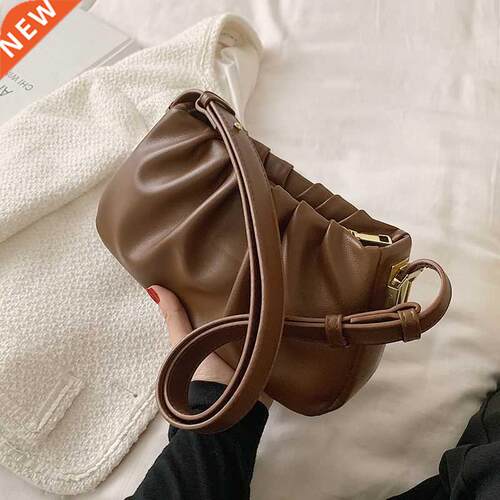 Retro PU Leather Small Armpit Shoulder Bags with Pleats for