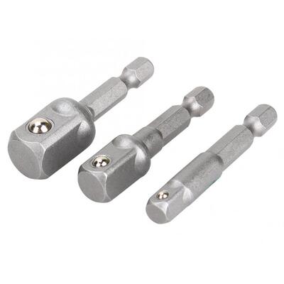3pcs Drill Socket Adaptor Hex Drive 50mm To 1/4 3/8 1/2 Driv