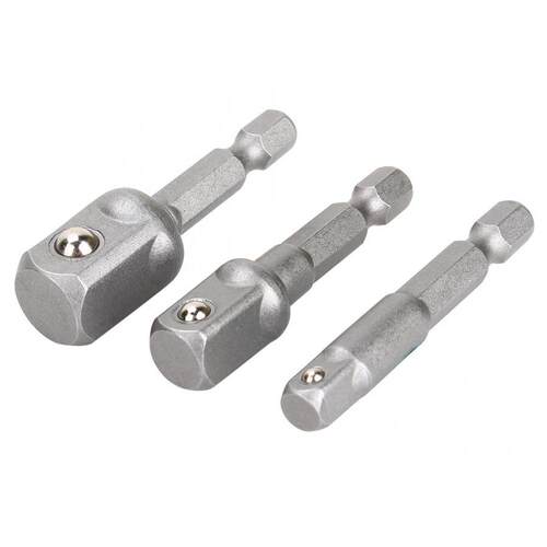 3pcs Drill Socket Adaptor Hex Drive 50mm To 1/4 3/8 1/2 Driv