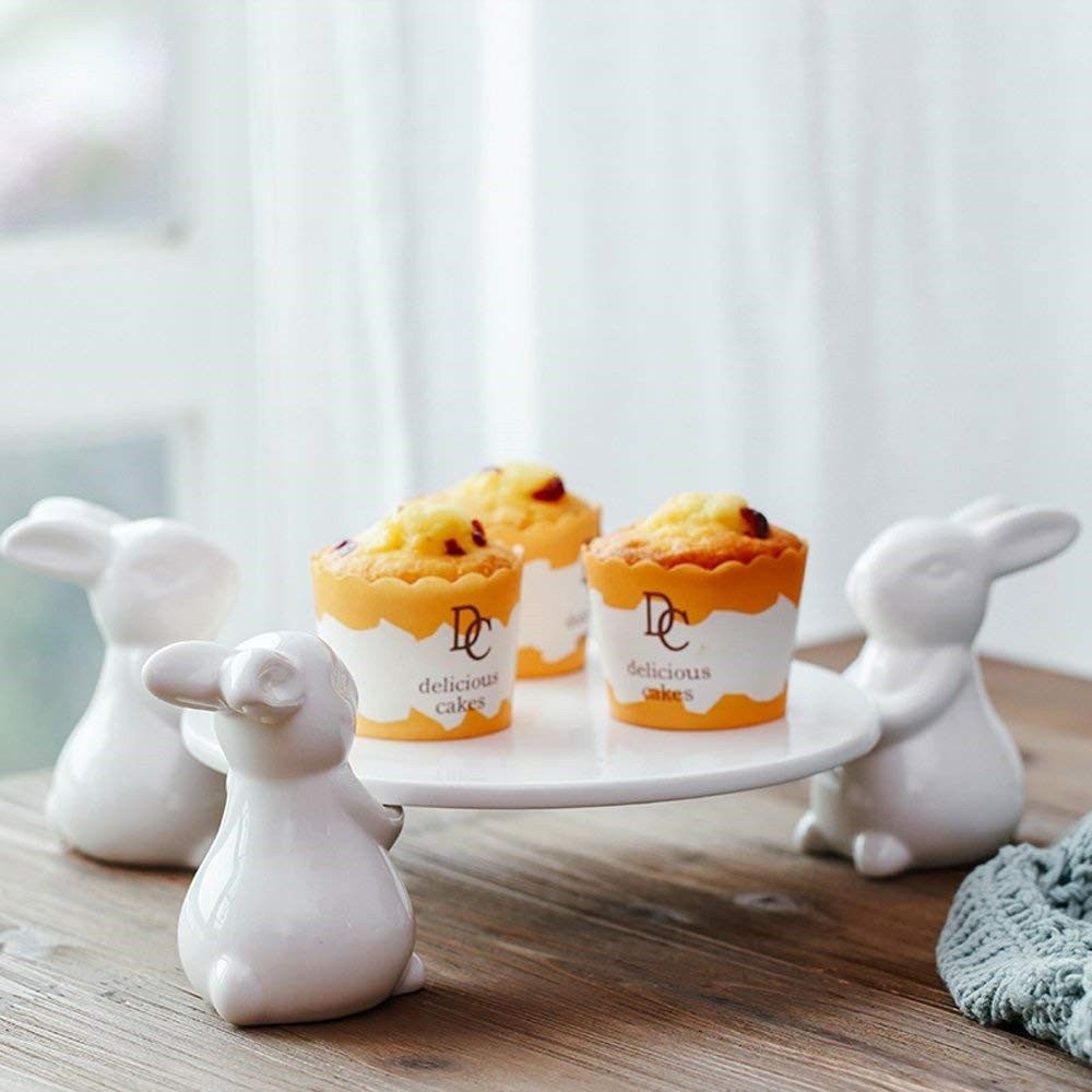 Porcelain cake plate Ceramic white rabbit foot holder