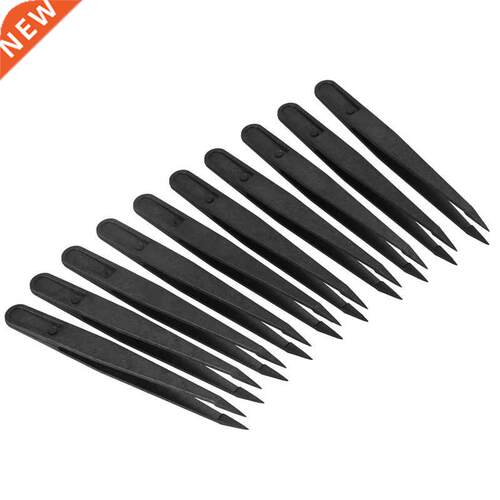 10 Pcs Black Plastic Tip Head Anti Static Tweezer 12cm Lengt