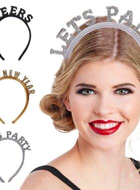 1PCS Headband Glitter Letters Happy New Year Headband Plasti