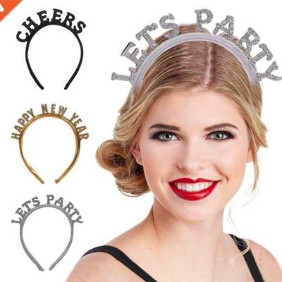 1PCS Headband Glitter Letters Happy New Year Headband Plasti