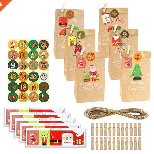 24 Set Christmas Advent Calendar Bags 24 Days Calendar Kraft - 实物图