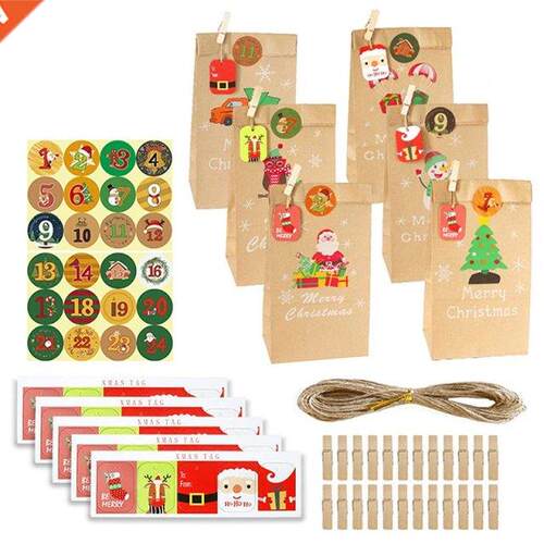 24 Set Christmas Advent Calendar Bags 24 Days Calendar Kraft