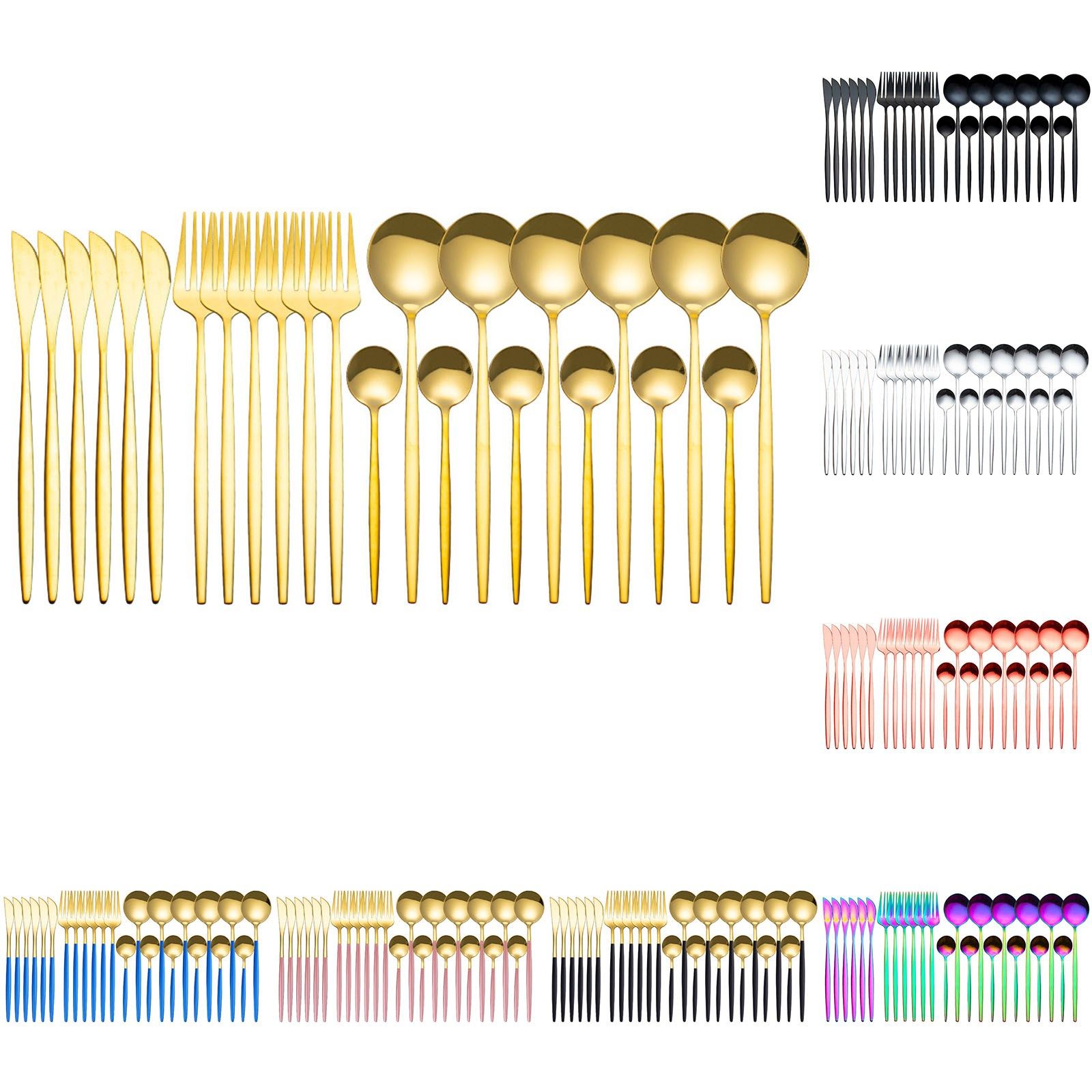 24PCs Multicolor Stainless Steel Rainbow Gold Knife Fork