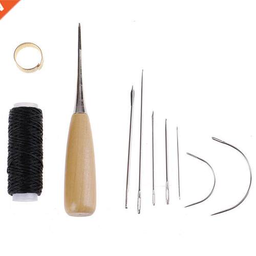 1Set Leather Sewing Needles Stitching Awl Needle Thread Thim