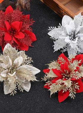 5pcs 14cm Glitter Artificial Christmas Flowers Xmas e Orname