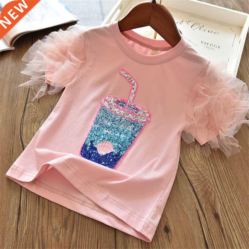 3 4 5 6 7 8 Years Girls T-Shirt Summer Short Sleeve Mesh Top