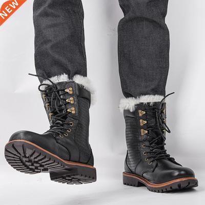 Natural Wool Winter boots for men Genuine Cow Leather Men