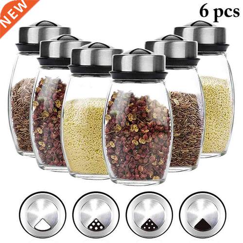 6pcs/3pcs Glass Spice J Rotating Cover Salt Sug Bottle M