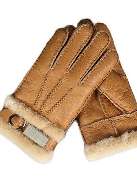 PU Leather Fur Sheepskin Gloves For Men Winter Autumn Warm T