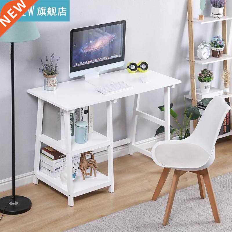 Workstation Study White Two Shelves Table Multi-purpose Work