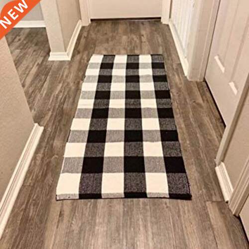 Classic Buffalo Black & White Plaid Checkered Rug Set of