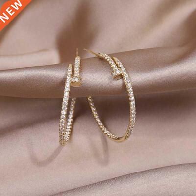 14K Real Gold Plating Big Circle AAA Zircon Earrings Elegant