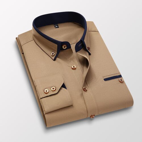 Quality Men Shirt Long Sleeve Twill Solid Striped Dress Busi