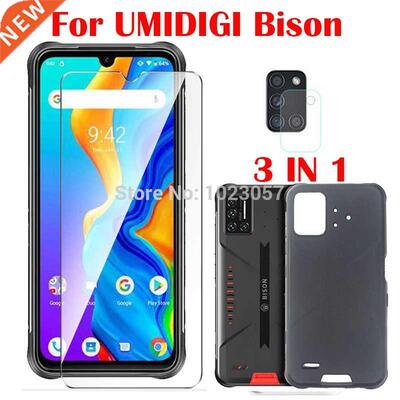 3 in 1 Soft Case + Camera Tempered Glass On UMIDIGI BISON I
