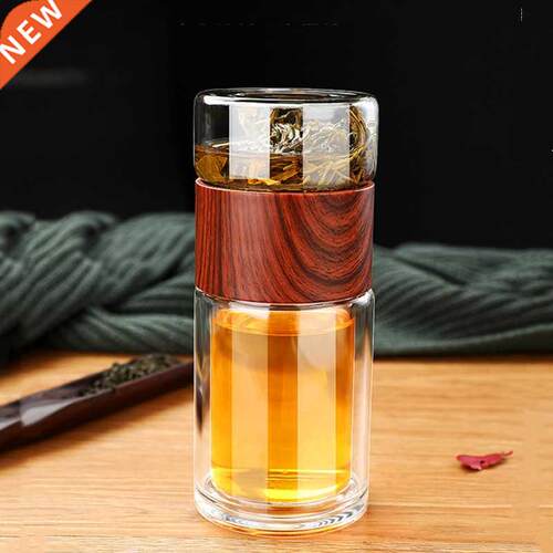 High Quality Double Glass Water Bottle With Case Tea Drink B