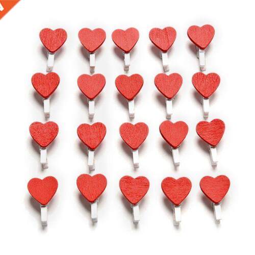 20Pcs/Pack Lovely Kawaii Heart Love Wooden Clothes Photo Pap