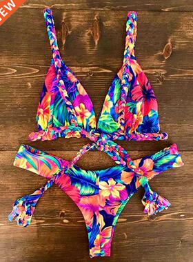 2022 Bikini Set Women Swimwear Push Up Swimsuit Top Solid Bo