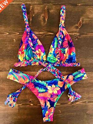 2022 Bikini Set Women Swimwear Push Up Swimsuit Top Solid Bo