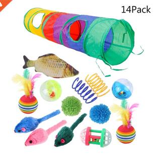 14Pcs Cat Toy Set with Tunnel Kitten Toys Assorted Balls Int