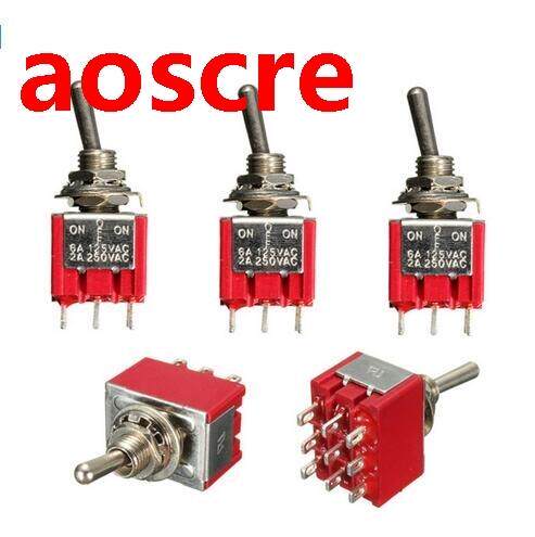5Pcs PDT ON/OFF/ON  Position 9 Pins Mini Toggle Switch 6A