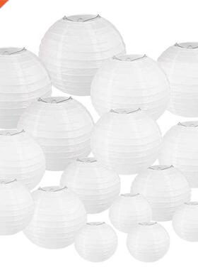 25 Pack White Paper Lantern with Various Sizes,Paper Lampsha