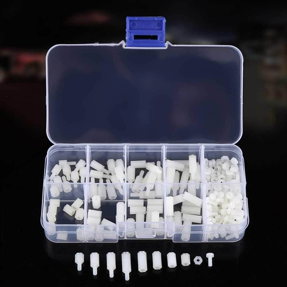 200pcs M2.5 Nylon Male Female Hex Standoff Bolts Nuts Assort