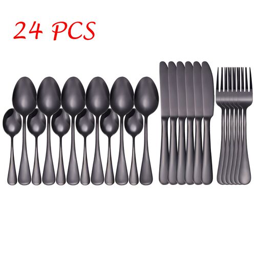 24Pcs Stainless Steel Cutlery Set Rose Gold Rainbow Black