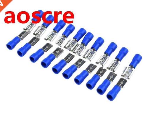 100Pcs Blue Semi Insulated Spade Electrical Crimp Connectors