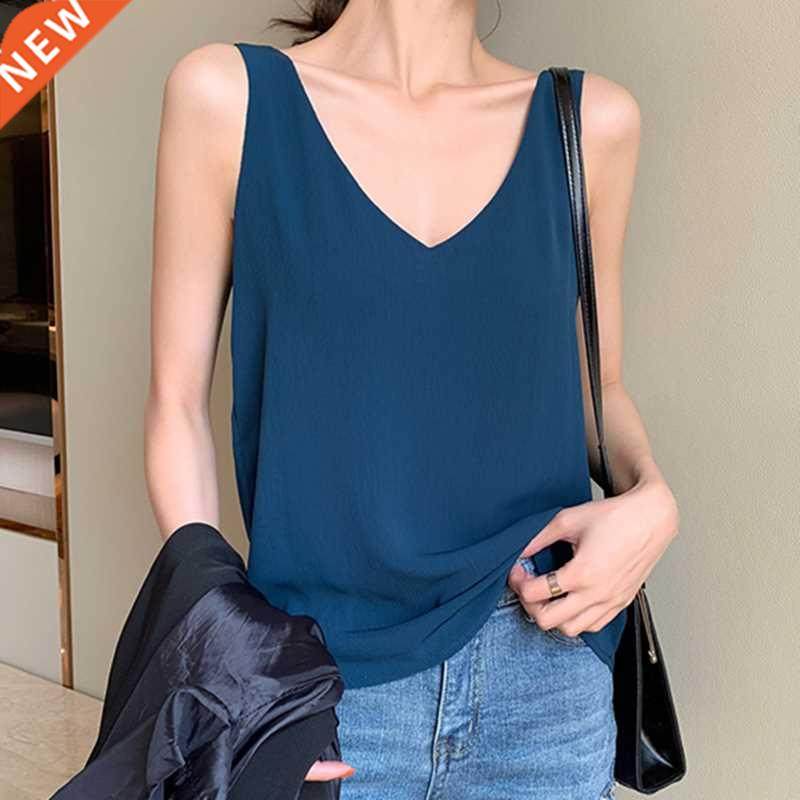 Womens Tops and Blouses Chiffon Women Blouses Sleeveless V-N
