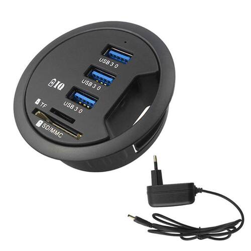 EU Plug 2.5Inch Grommet Hole In-Desk Mounting 3 Ports USB 3.