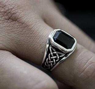 Men	s Vintage Mayan Civilization Totem Black Gemstones