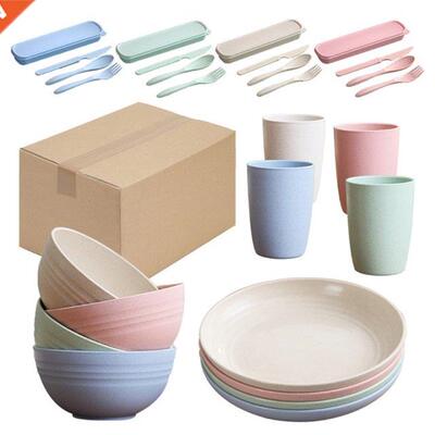 28Pcs Wheat Straw Dnnerware Set Lghtweght Colorful Dnner