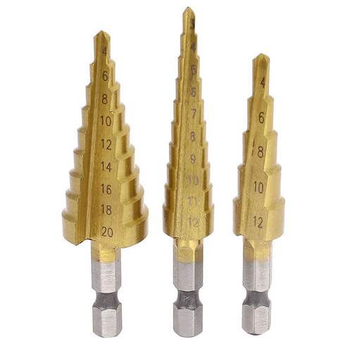1/4-inch Hex Shank 3-12 4-20 4-12mm Titanium Coated Step Dri