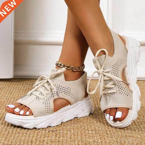 2022 New Summer Women Sandals Knitted Casual Sneakers Platfo